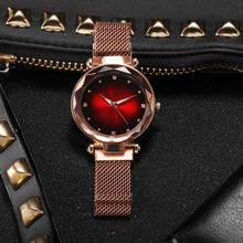 Reloj de pulsera de oro rosa con hebilla magnética para mujer, elegante, de lujo, con diamantes, 2019 2024 - compra barato