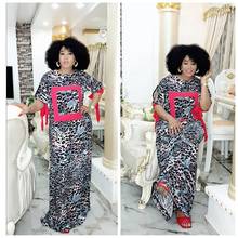 African Woman Dress Leopard Printing Knitted Polyester O-neck Short Sleeve Plus Size Elegant Stretch Long Dress 2024 - buy cheap