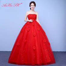 AnXin SH-vestido de novia Vintage de encaje rojo, sin tirantes, princesa turca, sin mangas, con cuentas, flores, perlas, blanco 2024 - compra barato