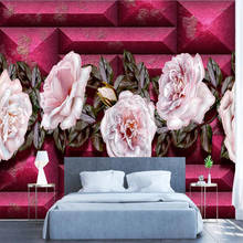 Papel de parede 3d para decoração de parede, fundo profissional personalizado com rosas e rosa para sala de estar ou mural 3d de alívio 2024 - compre barato