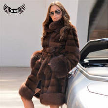 Abrigo de piel de visón auténtica para mujer, chaqueta con Cinturón de piel de zorro, a la moda, de talla grande, de lujo, para invierno 2024 - compra barato