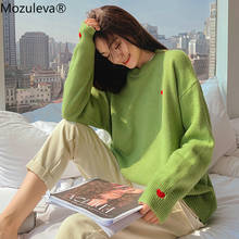 Mozuleva 2021 Autumn Winter Long Sleeve Warm Knitted Pullover Sweater O-neck Female Loose Oversize Printed Cute Heart Sweater 2024 - buy cheap