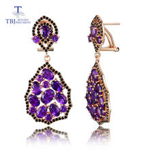 Rose color 925 sterling silver long style earrings natural amethyst match black zircon fine jewelry for girl tbj promotion 2024 - buy cheap