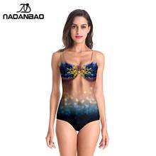 Nadanbao novo engraçado uma peça de banho feminino oceano algas impresso sem mangas maiô sexy praia bodysuit surf bikini 2024 - compre barato