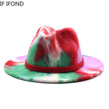 Sombrero de fieltro Tie dye para mujer, sombrero elegante de ala ancha, mezcla de lana, Jazz, invierno y otoño 2024 - compra barato
