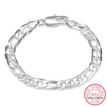 8mm Men Figaro Chain Bracelet 925 Silver Cuff Bangles 925 Sterling Silver Fine Jewelry 8 inch Link Bracelet for Men 2024 - buy cheap