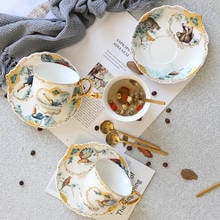 Модная кофейная чашка с изображением животных джунглей, керамическая кружка для воды, чайная чашка, европейская кофейная чашка, набор тарелок, простая домашняя чашка с ложкой 2024 - купить недорого