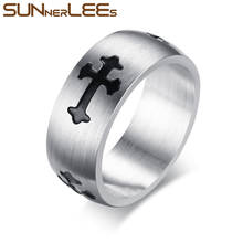 8mm SUNNERLEES Titanium Stainless Steel Rings Matte Finished Black Silver Color Cross Men Boy Ring Jewelry Gift R-357 2024 - buy cheap