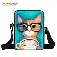 Bolsa de ombro feminina gato café, bolsa de mão crossbody de gatinho, bolsa de livros, mini bolsa mensageiro de lona para mulheres 2024 - compre barato