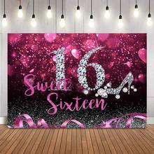 Sweet Sixteen Birthday Backdrop 16th Diamonds girls birthday party decoration Pink Bokeh Glitter Photo Background Studio Props 2024 - buy cheap