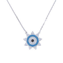 Wholesale Silver Color Black Clear Cubic Zirconia CZ Paved Sunflower Choker Lucky Turkish Evil Eye Pendant Necklace Lady Jewelry 2024 - buy cheap