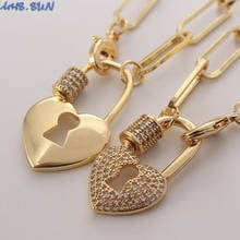 MHS.SUN Luxury Mosaic Zircon Heart Lock Pendants Necklace Gold Color Women/Girls Chunky Chain Necklace Charm CZ Jewelry 1Pcs 2024 - buy cheap