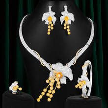 GODKI-collar de circonia cúbica de lujo para mujer, pulsera, pendientes y anillo de 4 piezas, conjunto completo de joyería de Dubái, vestido de novia y Cena 2024 - compra barato