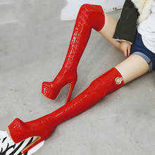 Botas por encima de la rodilla para mujer, zapatos de tacón alto con plataforma, color rojo y blanco, talla grande 48 2024 - compra barato