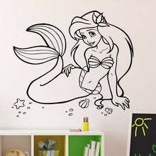 Adesivo de parede da princesa sereia, adesivo de vinil para quarto de meninas, mural removível em design de decoração 2024 - compre barato