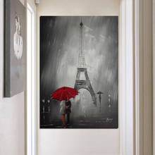 Красный зонт, романтичный Париж, город, Эйфелева башня, постеры с масляной живописью, принты, квадраты, Настенная картина для гостиной, Декор, куадро 2024 - купить недорого