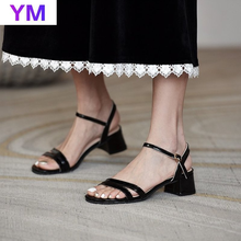 Fashion Square Heels Women Sandals Elegant Summer Slippers Outside Ankle Strap Leather Female Slides 2021 Zapatillas Mujer Casa 2024 - buy cheap