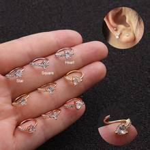 1Pc 8mm Rose Gold Nose Hoop Helix Cartilage Earring Star Square Heart Shape CZ Snug Rook Tragus Ring Ear Piercing Jewelry 2024 - buy cheap