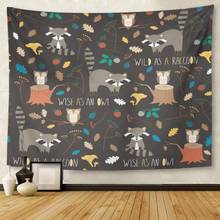 Woodland Cute Forest with Raccoon and Owl in Childish Cartoon Style Pattern Fills Animal Racoon Tapestry Wall Hanging for Living 2024 - buy cheap