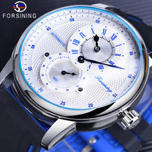 Forsining-Reloj de pulsera automático para hombre, accesorio masculino resistente al agua, transparente, con correa de silicona, informal, deportivo, color blanco y azul 2024 - compra barato