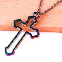 24000 Simple Classic Rainbow Color Alloy Double Side Christian Cross Jesus Religious Necklace free Stainless Steel Chain Jewelry 2024 - buy cheap