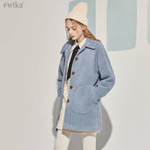ARTKA 2020 зимнее новое женское элегантное шерстяное пальто синее однобортное длинное шерстяное пальто с длинным рукавом Свободная верхняя одежда для женщин WA20305Q 2024 - купить недорого