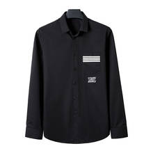 Camisa de manga larga para hombre, ropa de marca a la moda, ajustada, a rayas, color blanco y negro, M-5XL superior, 2021 2024 - compra barato