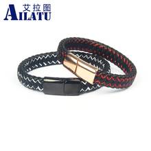 Ailatu-pulsera de cuero genuino para hombre, brazalete de doble capa de acero inoxidable, hebilla magnética, cadena de cuerda, regalo, 10 piezas 2024 - compra barato