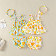 Newborn Infant Baby Girls Clothes Set Sleeveless Dress+Briefs+headband 3PCS Outfits Lemon Printed Clothing Sets Summer Sunsuit 2024 - buy cheap
