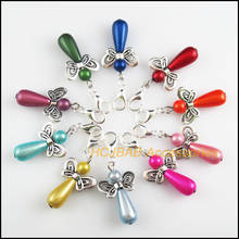 10Pcs Tibetan Silver Tone Retro Mixed Teardrop Acrylic 17.5x30mm Angel With Lobster Claw Clasps Charms 2024 - buy cheap