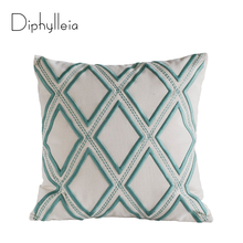 Diphylleia Simple Geometric Pillowcase Rhombus 3D Relief Embroidery Cushion Cover Cotton Linen Sofa Pillow Case 50x50cm 2024 - buy cheap