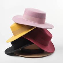Women Wide Brim Fedora 100% Wool Flat Top Hat Ribbon Bowknot Accent Church Dress Derby Ladies Hat Warm Winter Hats Cap 2024 - buy cheap
