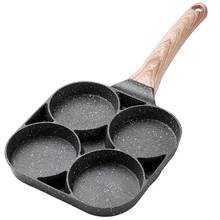 Sartén para tortilla de 4 agujeros, utensilio antiadherente para hacer tortillas, hamburguesas, huevos, tortitas, olla para freír con mango de madera 2024 - compra barato