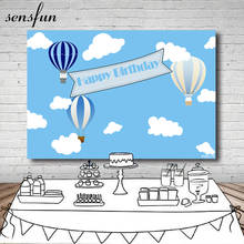 Sensfun-Fondo de fiesta de cumpleaños para recién nacido, telón de vinilo con temática azul, globos de aire caliente y nubes, 7x5 pies 2024 - compra barato