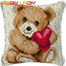 Latch Hook Kits Make Your Own Cushion Bear & Love Acrylic Yarn Crochet Pillow Case Printed Canvas DIY Latch Hook Cushion Cover 2024 - buy cheap