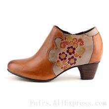 Sapato de salto alto feminino, calçado bico fino retrô étnico feito a mão em couro de vaca, tamanho grande 36-42, novo, 2021 2024 - compre barato