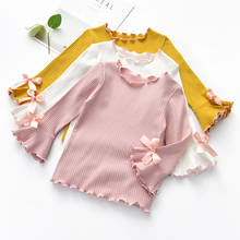 Blusa infantil de manga larga com laço e fita, blusa feminina de outono para crianças 2024 - compre barato
