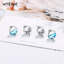WYEAIIR Summer Cool Shiny Crystal Geometric Simple Cute 925 Sterling Silver Female Stud Earrings 2024 - buy cheap