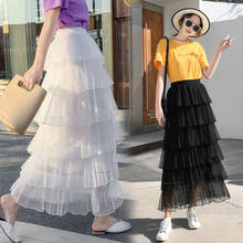 TingYiLi Layered Tulle Skirt Spring Summer Black White Beige Blue Pink Women Skirt Korean Style Elegant Ladies Girls Long Skirts 2024 - buy cheap