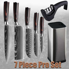 7pcs/set Kitchen Knife Set Japanese Damascus Pattern Chef's Knife with Accessory Knife Holder Knife Sharpener Kitchen Tools 2024 - buy cheap