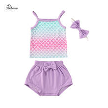 Conjunto de ropa colorida para bebé recién nacido, camiseta sin mangas, pantalones cortos con diadema de lazo 2024 - compra barato
