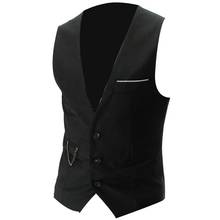 Vests Fashion Men Solid Color V Neck Sleeveless Button Pocket Blazer Suit Waistcoat 2024 - buy cheap