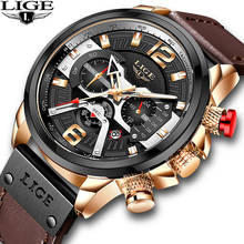 LIGE Casual Sport Watches for Men brown Top Brand Luxury Military Leather Wrist Watch Man Clock Fashion Chronograph Wristwatch 2024 - buy cheap