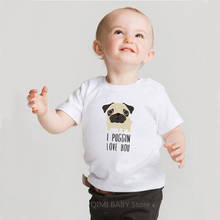2020 г. Детские Забавные футболки с Мопсом и надписью «Love You» летние топы для мальчиков и девочек, детская одежда с короткими рукавами Camiseta, футболка с Мопсом для малышей 2024 - купить недорого