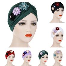 Turbante de flores plisado para mujer, pañuelo indio para la cabeza, sombrero de quimio, gorros de cáncer, moda musulmana, cubierta para la cabeza, gorro para la pérdida de cabello 2024 - compra barato