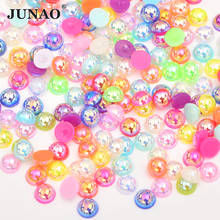 JUNAO-Cuentas de perlas semiredondas de colores mezclados, accesorio AB, apliques de perlas de imitación, para álbum de recortes plano, para joyería de ropa DIY, 6, 8, 10 y 12mm 2024 - compra barato