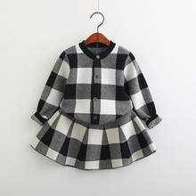 Осенний свитер для девочек, комплект одежды, вязаный кардиган, верхняя одежда, пальто и юбка в клетку, комплект одежды для маленьких девочек, теплые рождественские наряды 2024 - купить недорого