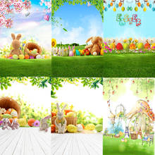 Fondo fotográfico de vinilo fino para niños, telón de fondo impreso para interiores, con diseño de conejo de pascua, pradera, flores, huevos, estudio fotográfico profesional 2024 - compra barato