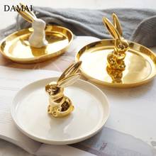 Golden Bunny Ceramic Trays Decorative Nordic Jewelry Necklace Display Tray Dressing Table Decor Ornaments Living Room Decoration 2024 - buy cheap