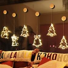 Ventosa com led para decoração de natal, lâmpada de decoração interna de janela, sino de árvore, ventosa para pendurar na loja, luz atmosfera de feriado